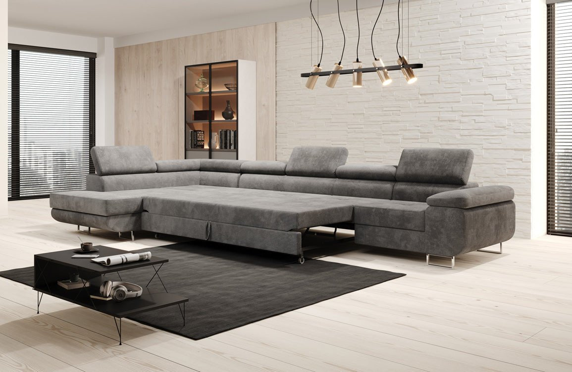Canapé designer Maxi avec fonction couchage et pliable en velours côtelé