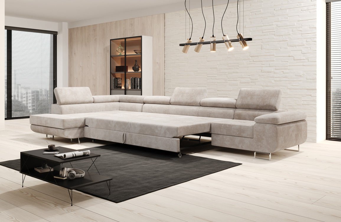 Canapé designer Maxi avec fonction couchage et pliable en velours côtelé