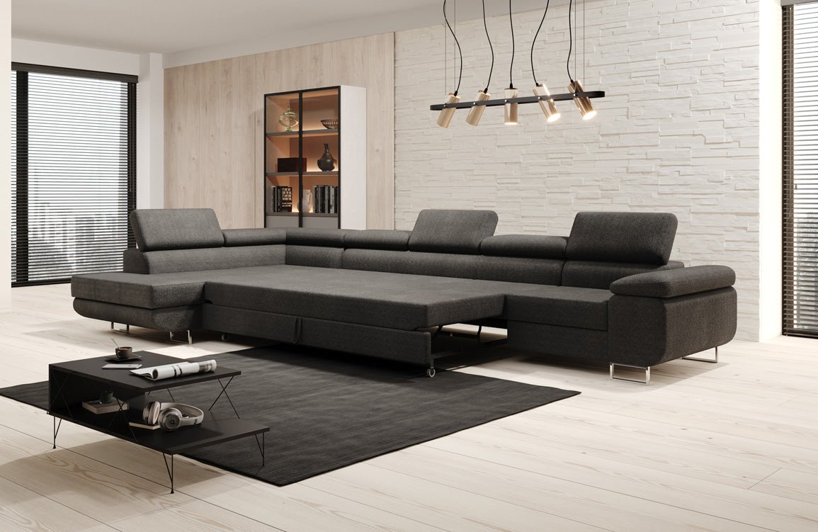 Designer Sofa Maxi mit Schlaf - und Klappfunktion in Bouclé