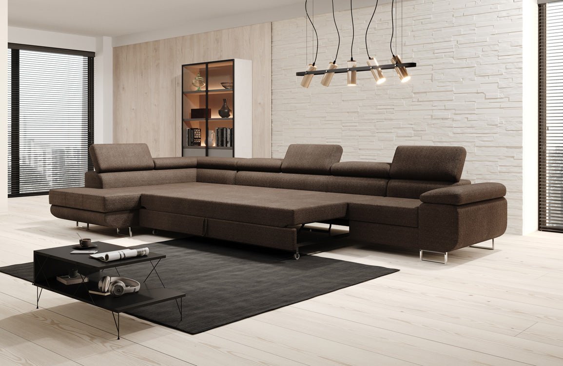 Designer Sofa Maxi mit Schlaf - und Klappfunktion in Bouclé