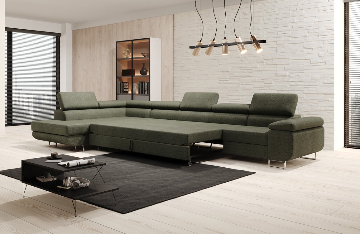 Designer Sofa Maxi mit Schlaf - und Klappfunktion in Bouclé