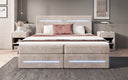 Lit boxspring Lara avec espace de rangement et LED en Côtelé