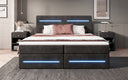 Lit boxspring Lara avec espace de rangement et LED en Côtelé