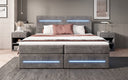 Lit boxspring Lara avec espace de rangement et LED en Côtelé