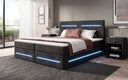 Lit boxspring Lara avec espace de rangement et LED en Côtelé