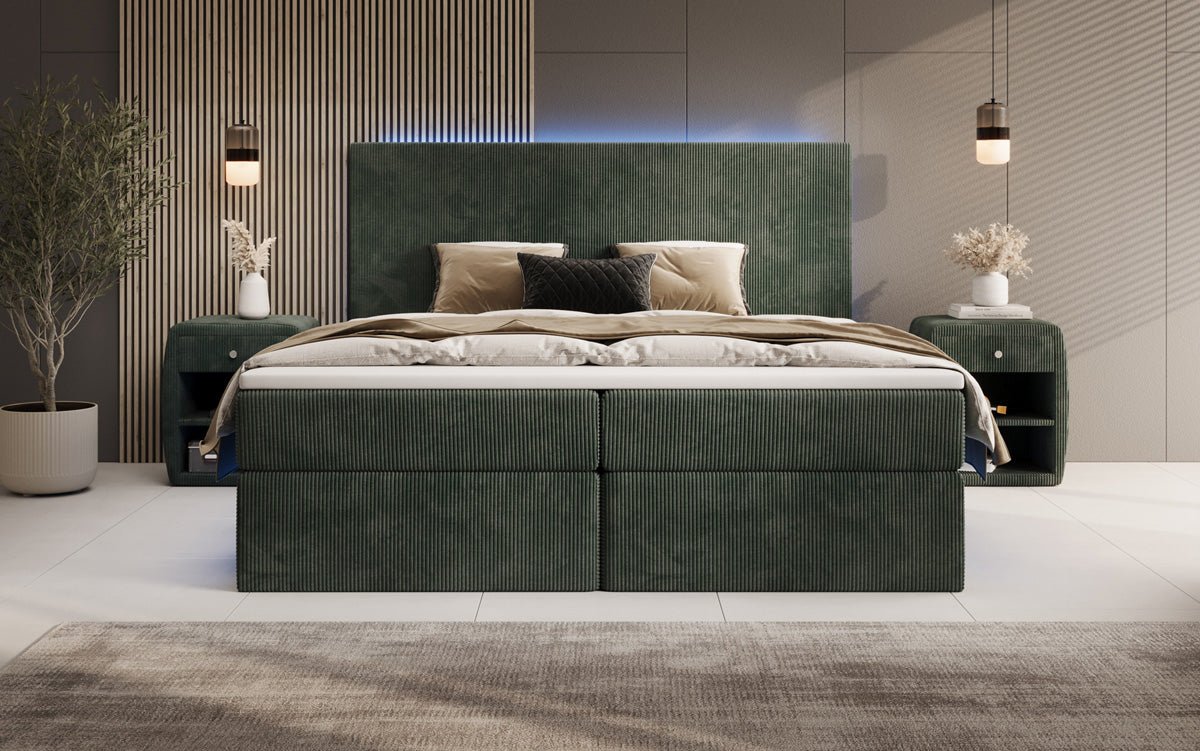 Voyage Boxspring Bed with LED and Storage in Cord