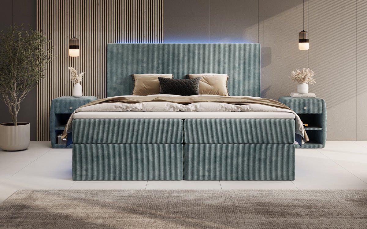Voyage Boxspring Bed with LED and Storage in Cord