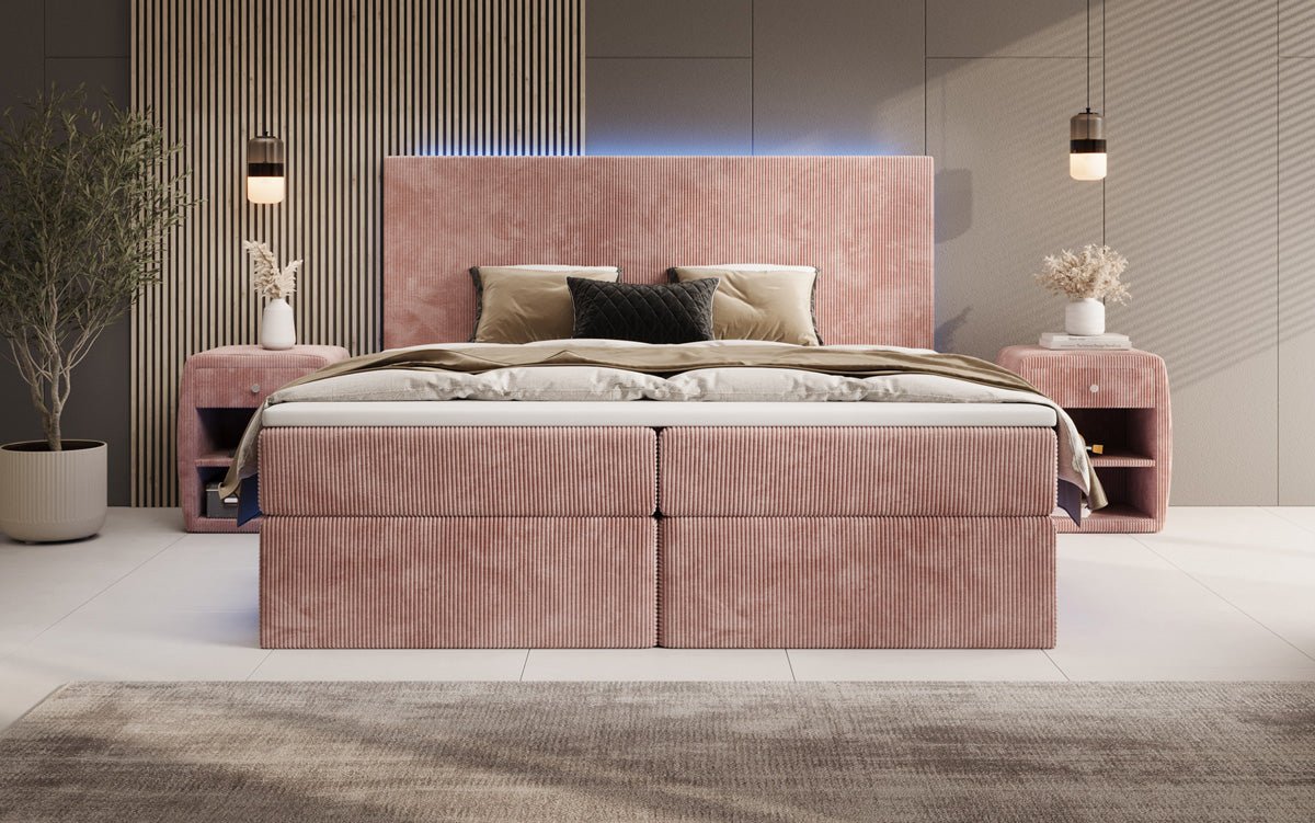 Voyage Boxspring Bed with LED and Storage in Cord