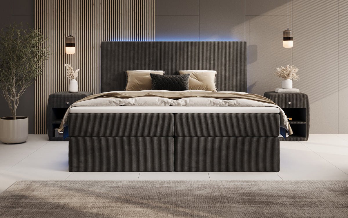 Voyage Boxspring Bed with LED and Storage in Cord