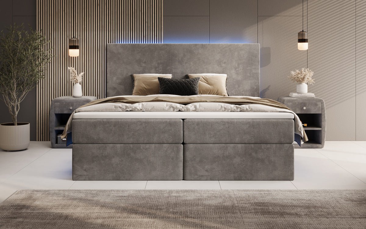 Voyage Boxspring Bed with LED and Storage in Cord