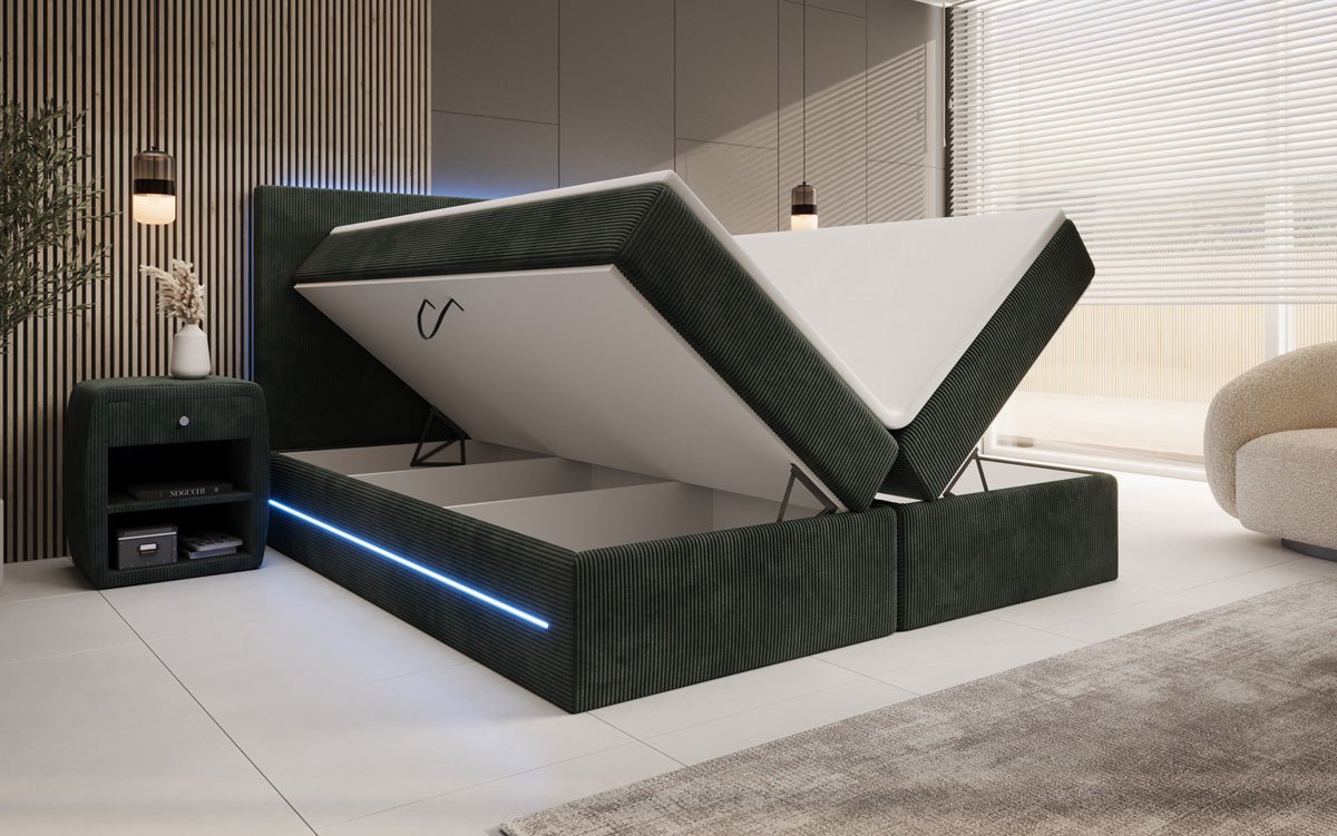 Voyage Boxspring Bed with LED and Storage in Cord