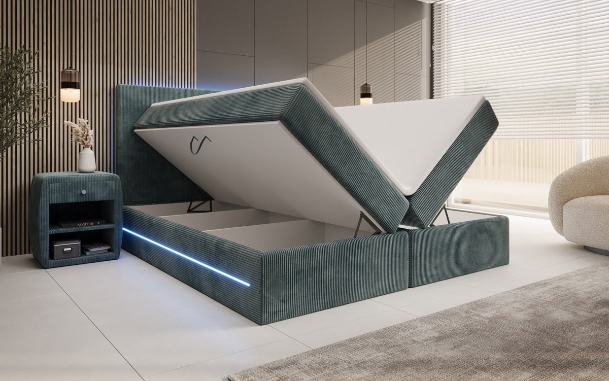 Voyage Boxspring Bed with LED and Storage in Cord