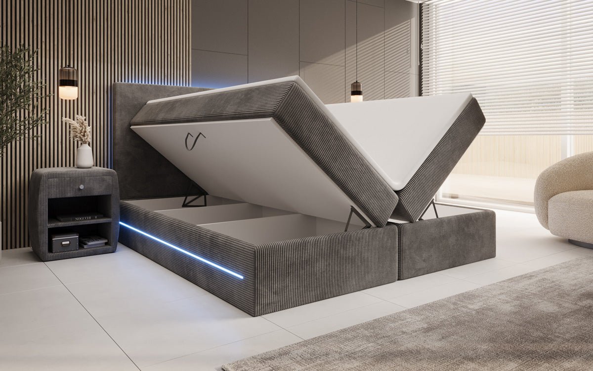 Voyage Boxspring Bed with LED and Storage in Cord