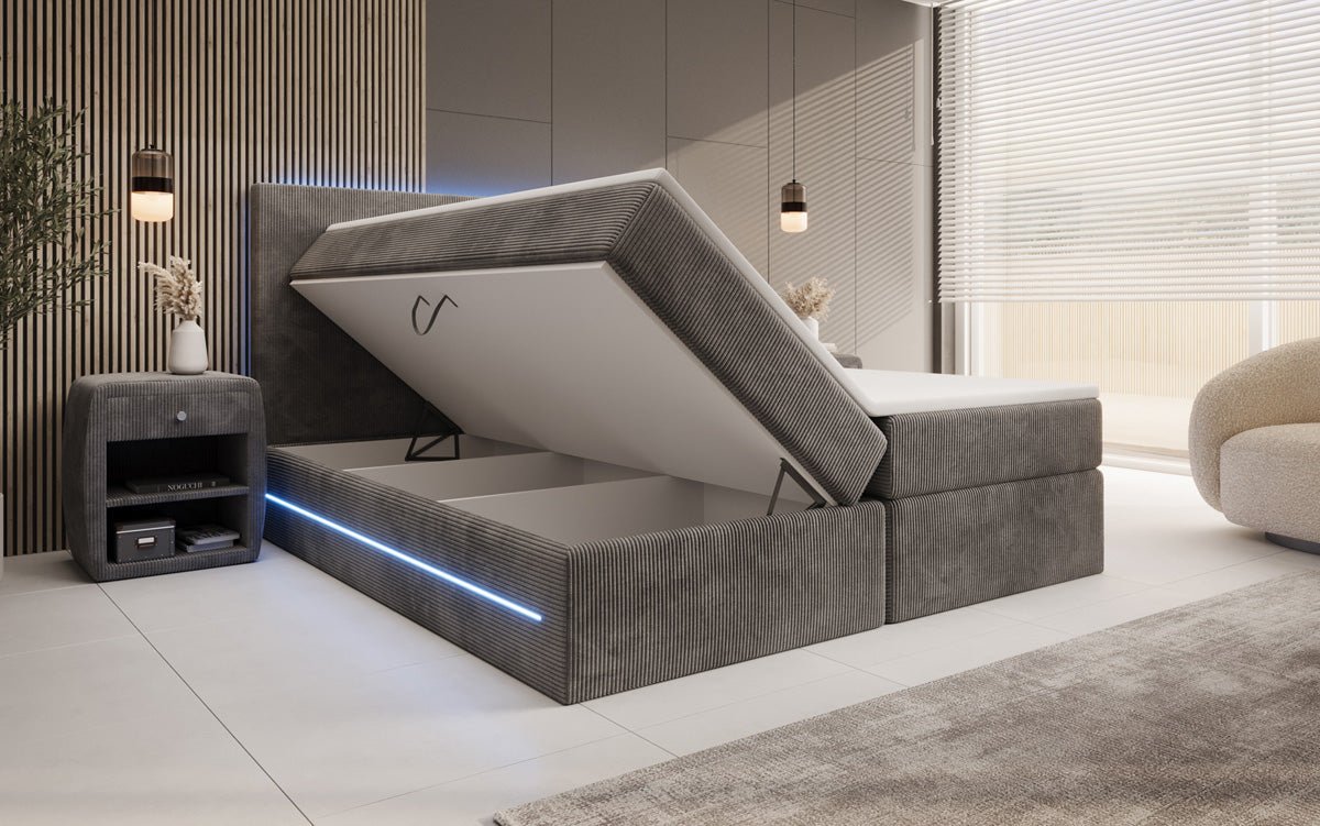 Voyage Boxspring Bed with LED and Storage in Cord
