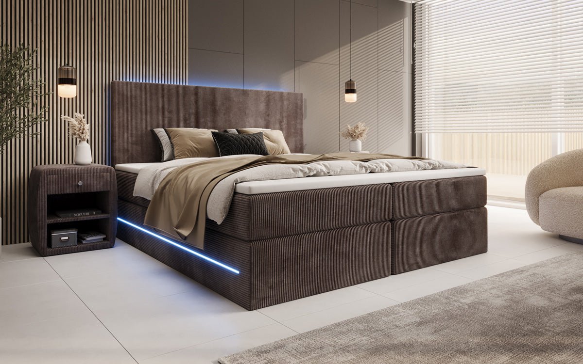Voyage Boxspring Bed with LED and Storage in Cord