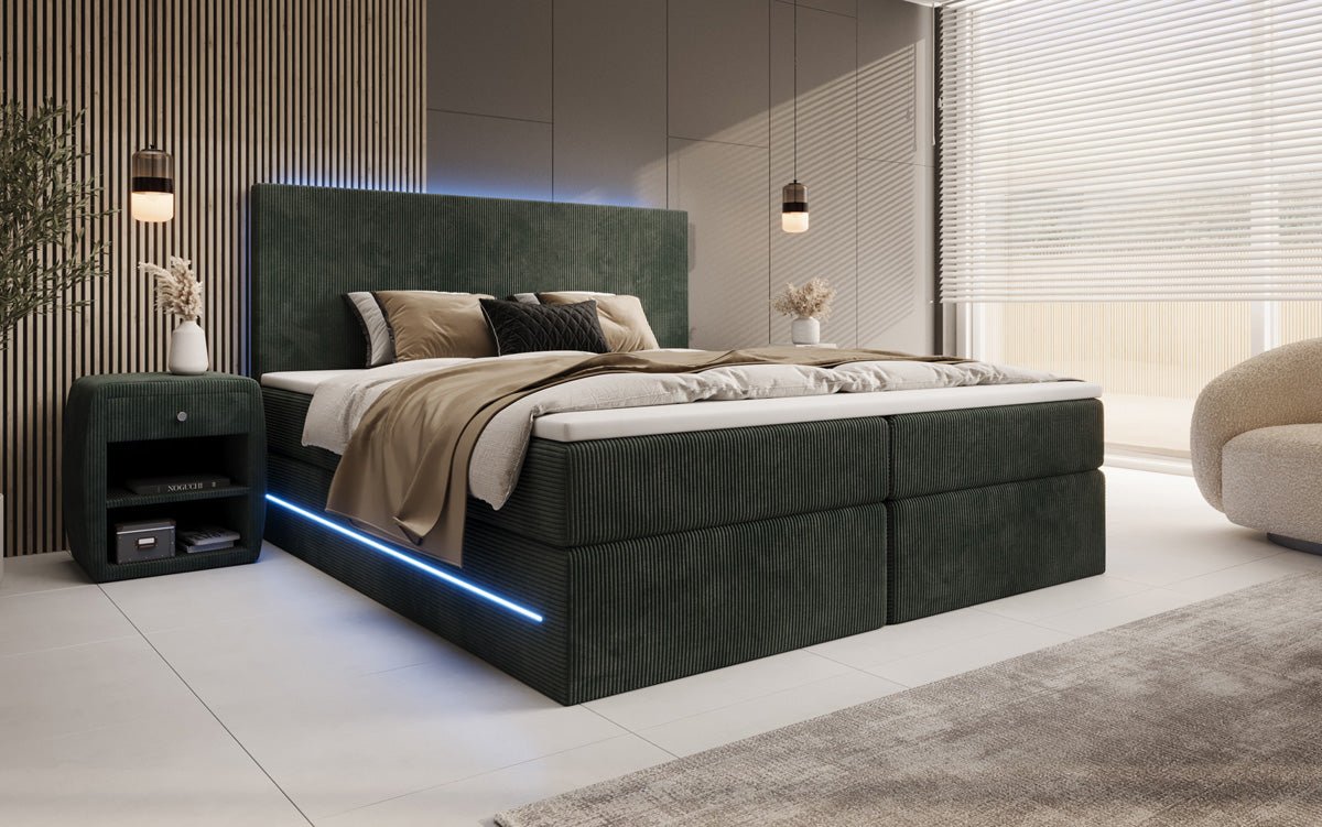 Voyage Boxspring Bed with LED and Storage in Cord