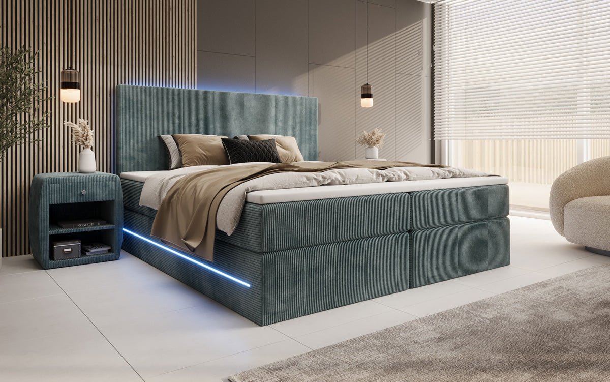 Voyage Boxspring Bed with LED and Storage in Cord
