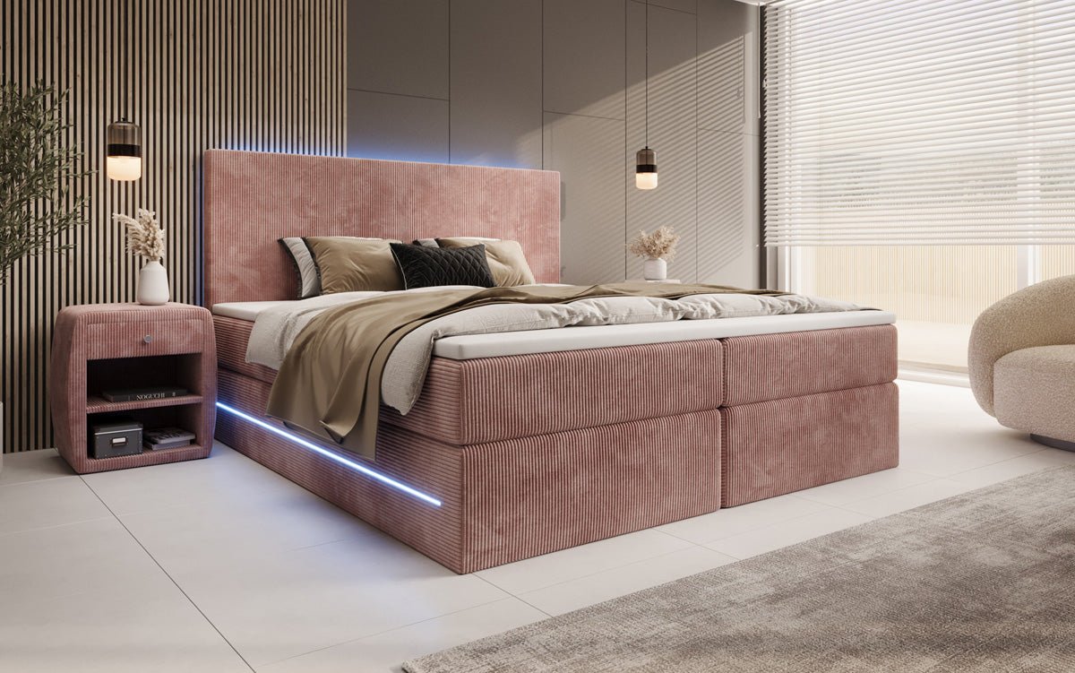 Voyage Boxspring Bed with LED and Storage in Cord