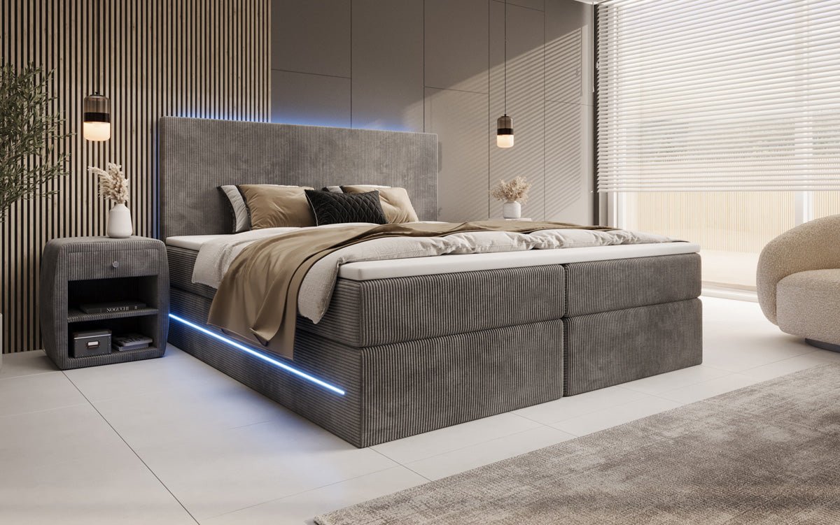 Voyage Boxspring Bed with LED and Storage in Cord