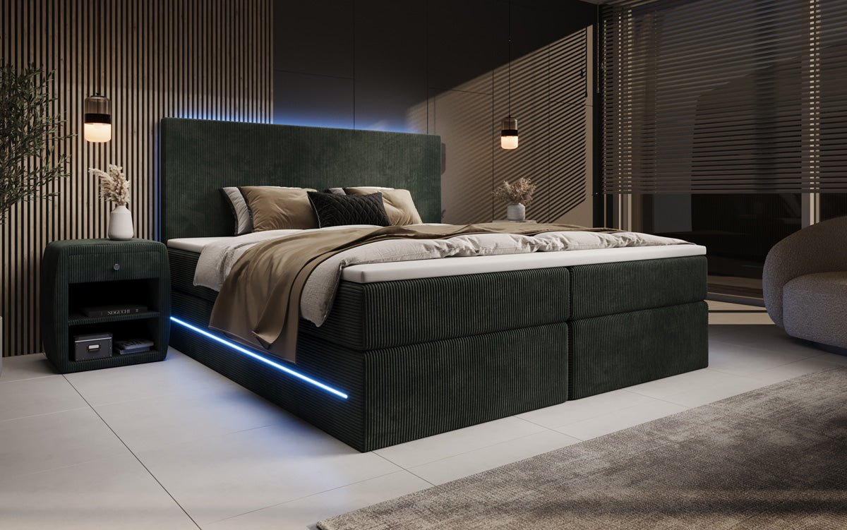 Voyage Boxspring Bed with LED and Storage in Cord