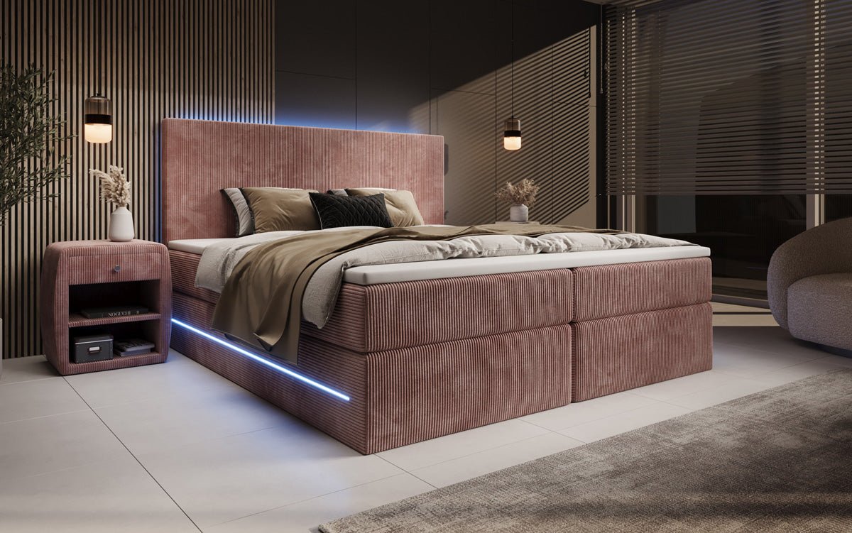 Voyage Boxspring Bed with LED and Storage in Cord