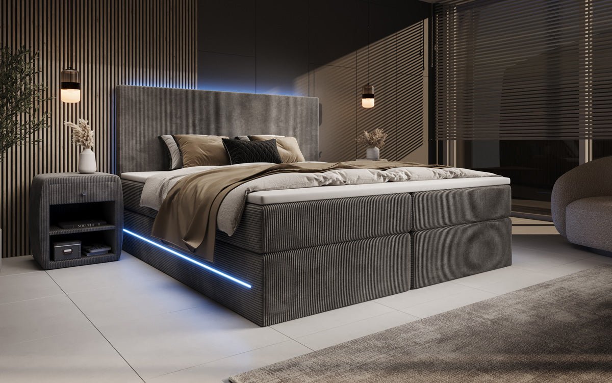 Voyage Boxspring Bed with LED and Storage in Cord
