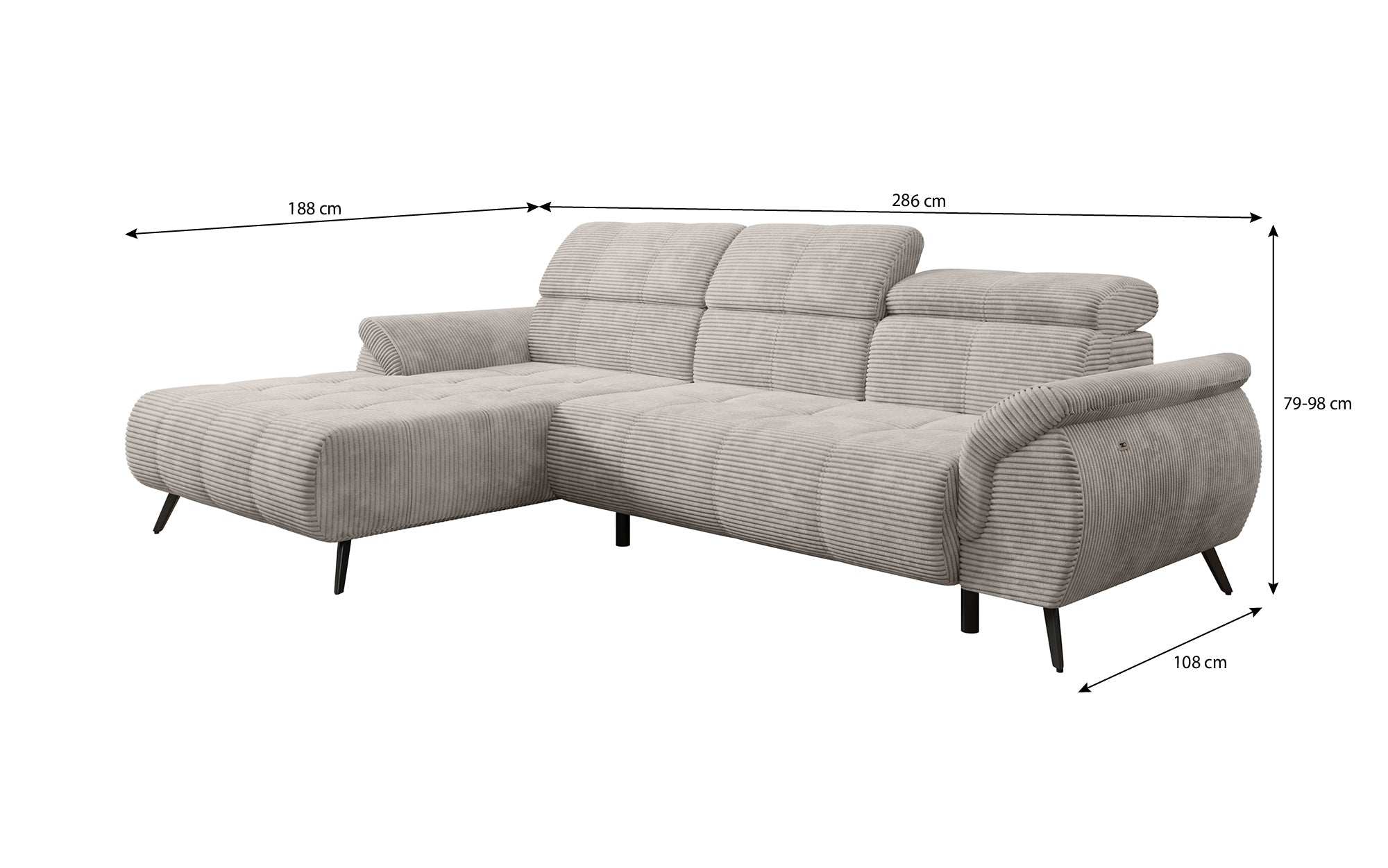 Designer Sofa Genova I mit elektrischer Sitzverlängerung, USB Anschluss