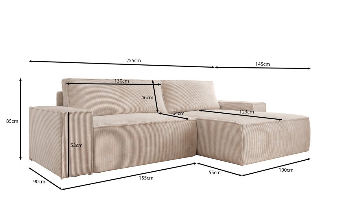 Designer Sofa Corino aus Cord mat Schloof- a Klapfunktioun