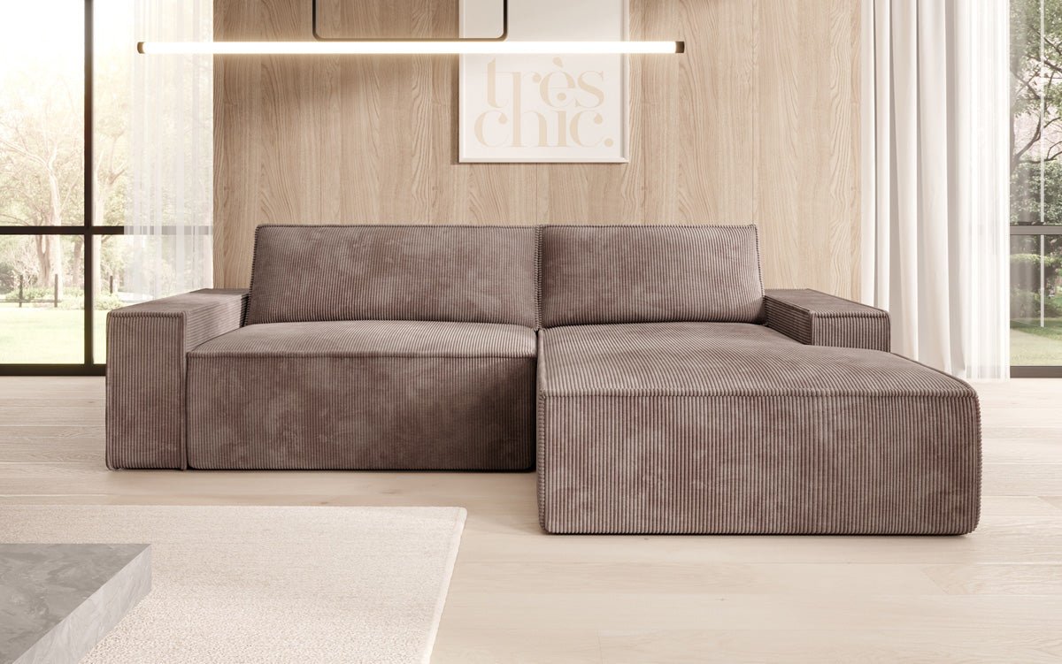 Designer Sofa Corino aus Cord mat Schloof- a Klapfunktioun