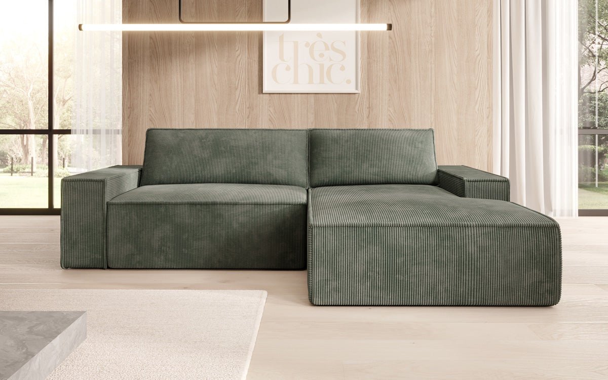 Designer Sofa Corino aus Cord mat Schloof- a Klapfunktioun