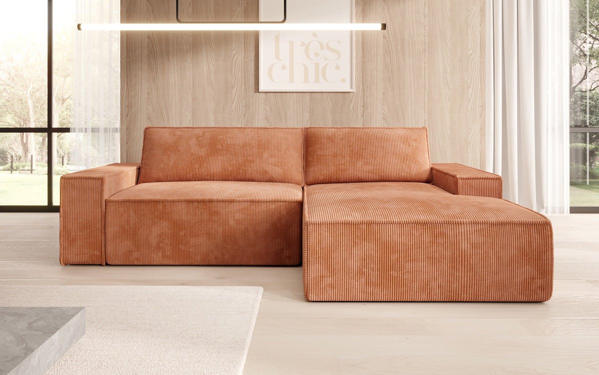 Designer Sofa Corino aus Cord mat Schloof- a Klapfunktioun