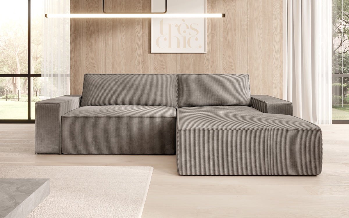 Designer Sofa Corino aus Cord mat Schloof- a Klapfunktioun