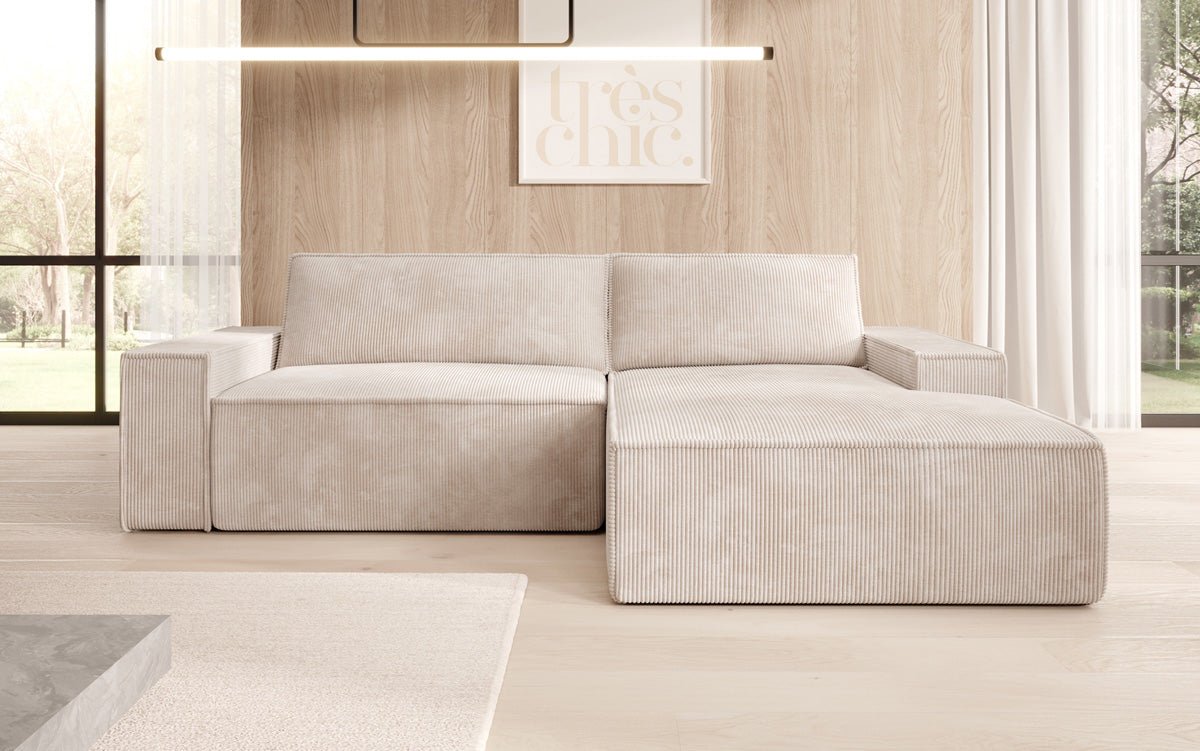 Designer Sofa Corino aus Cord mat Schloof- a Klapfunktioun