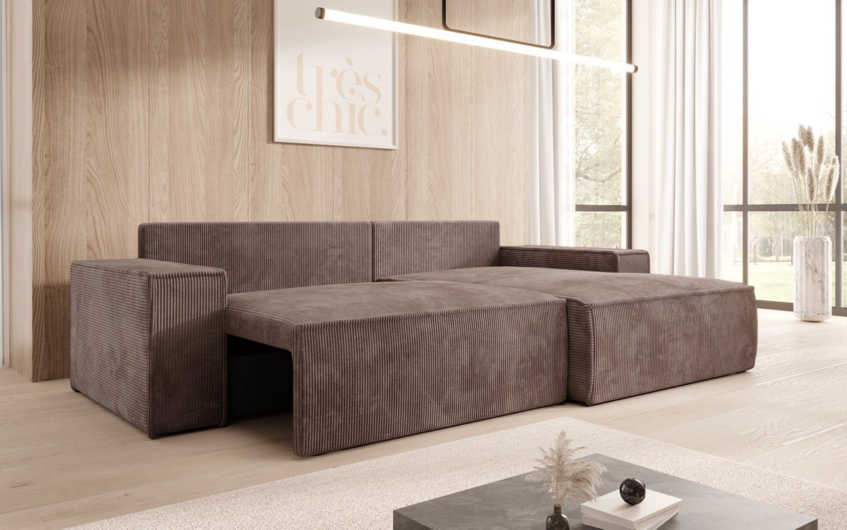 Designer Sofa Corino aus Cord mat Schloof- a Klapfunktioun