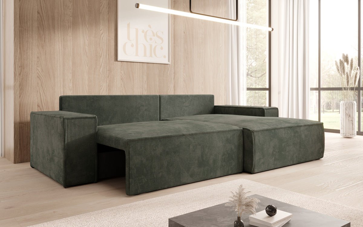 Designer Sofa Corino aus Cord mat Schloof- a Klapfunktioun