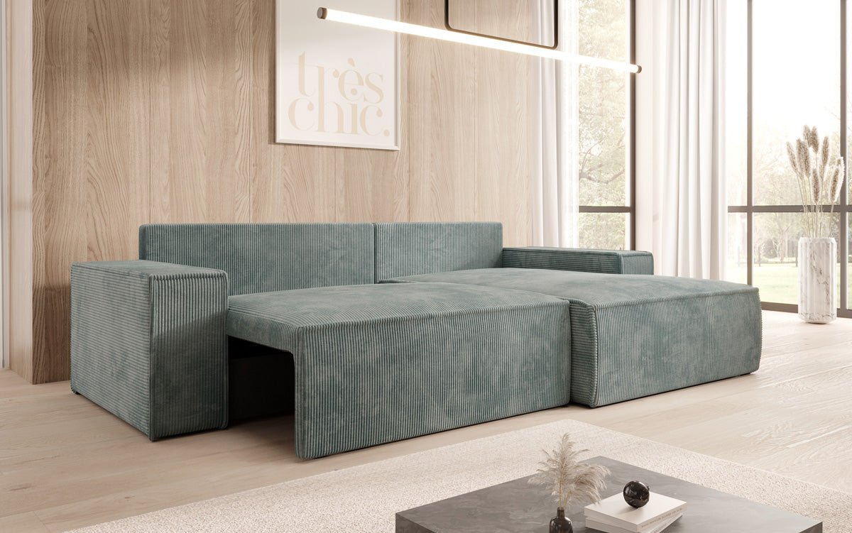 Designer Sofa Corino aus Cord mat Schloof- a Klapfunktioun