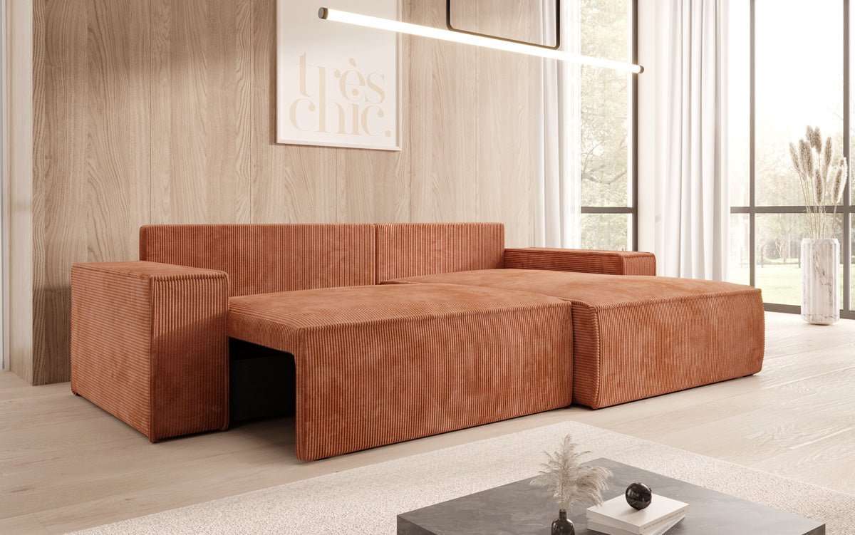 Designer Sofa Corino aus Cord mat Schloof- a Klapfunktioun