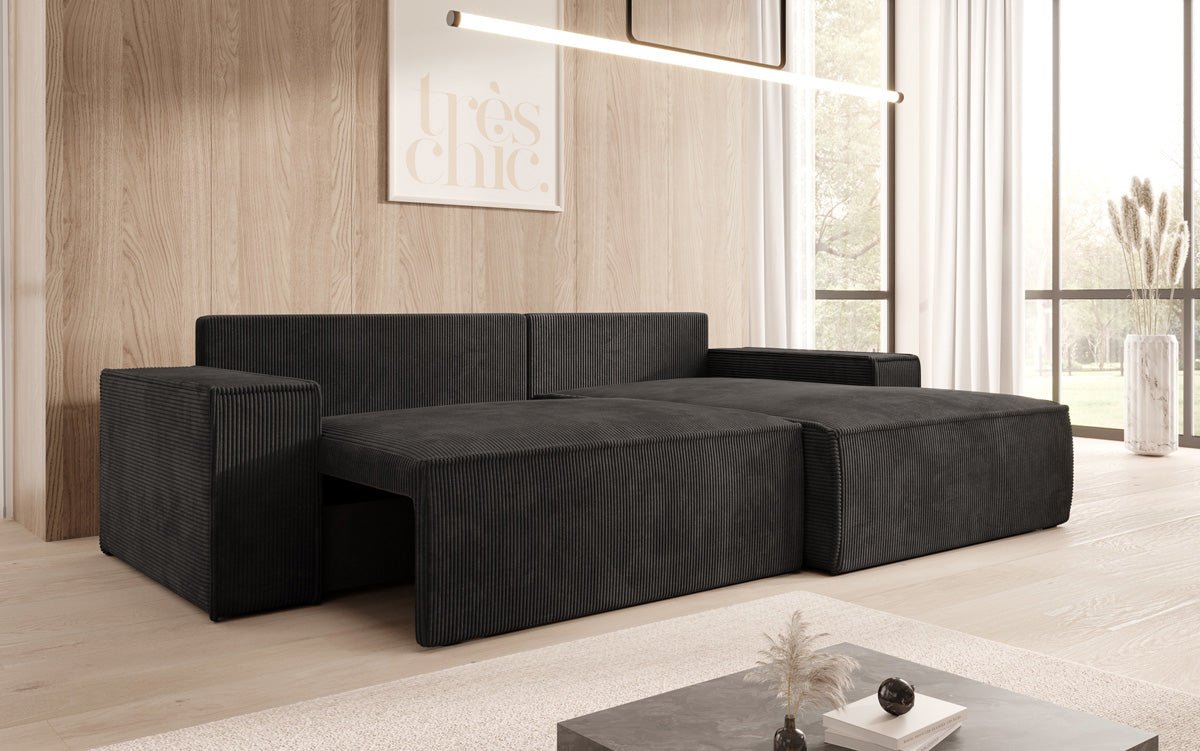 Designer Sofa Corino aus Cord mat Schloof- a Klapfunktioun