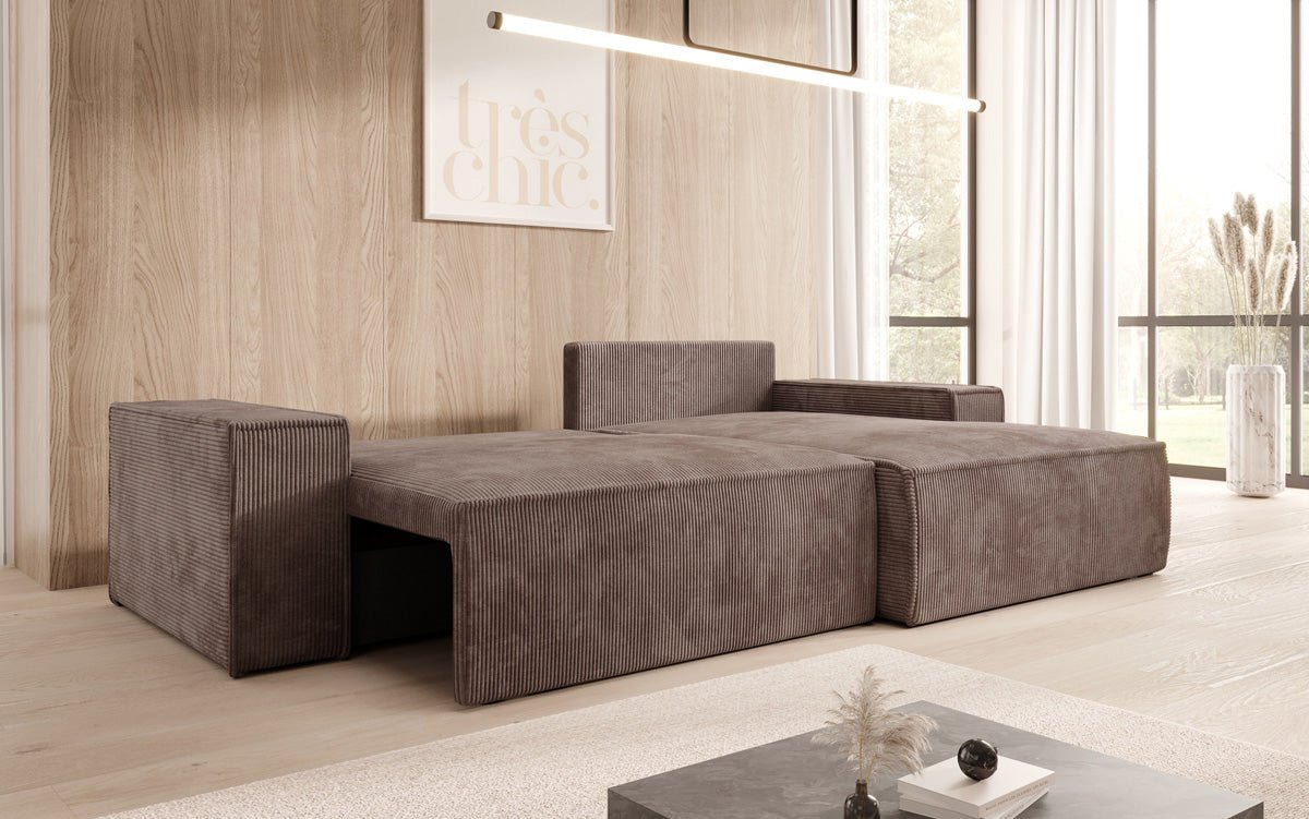 Designer Sofa Corino aus Cord mat Schloof- a Klapfunktioun