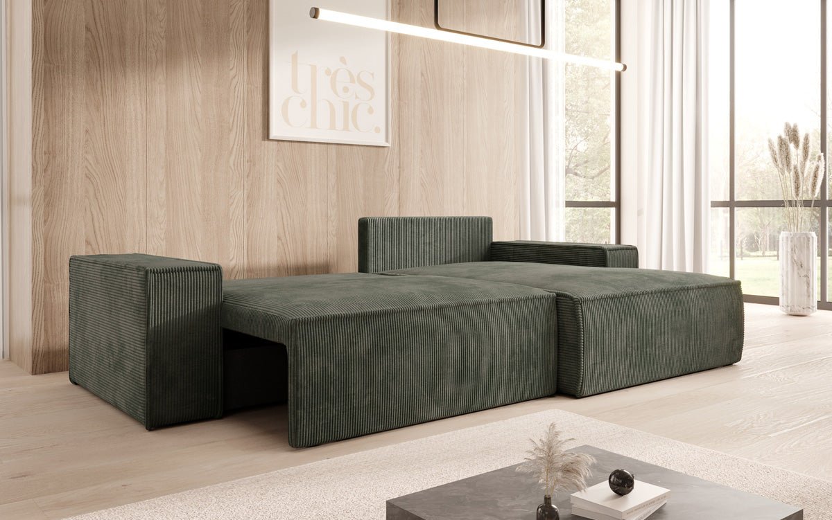 Designer Sofa Corino aus Cord mat Schloof- a Klapfunktioun