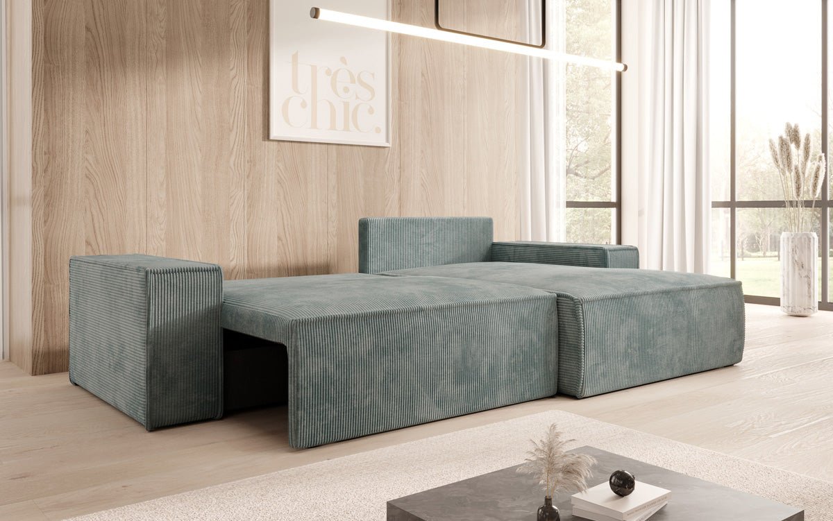 Designer Sofa Corino aus Cord mat Schloof- a Klapfunktioun
