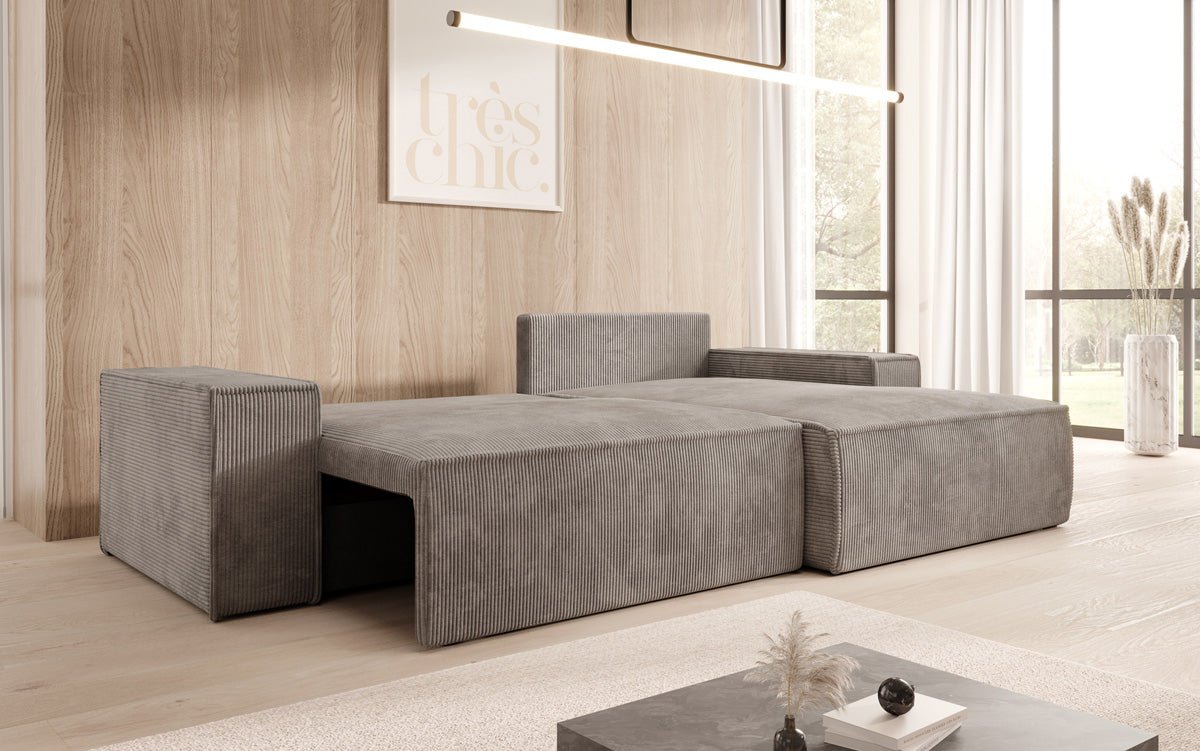 Designer Sofa Corino aus Cord mat Schloof- a Klapfunktioun