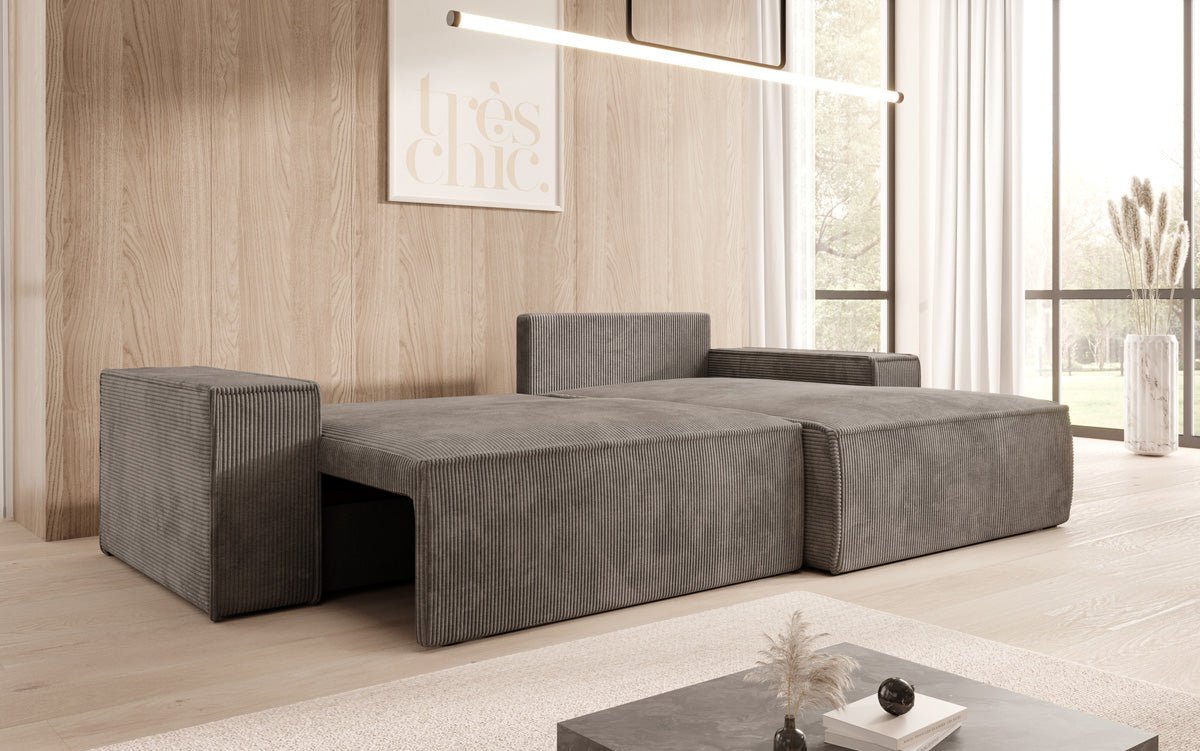 Designer Sofa Corino aus Cord mat Schloof- a Klapfunktioun