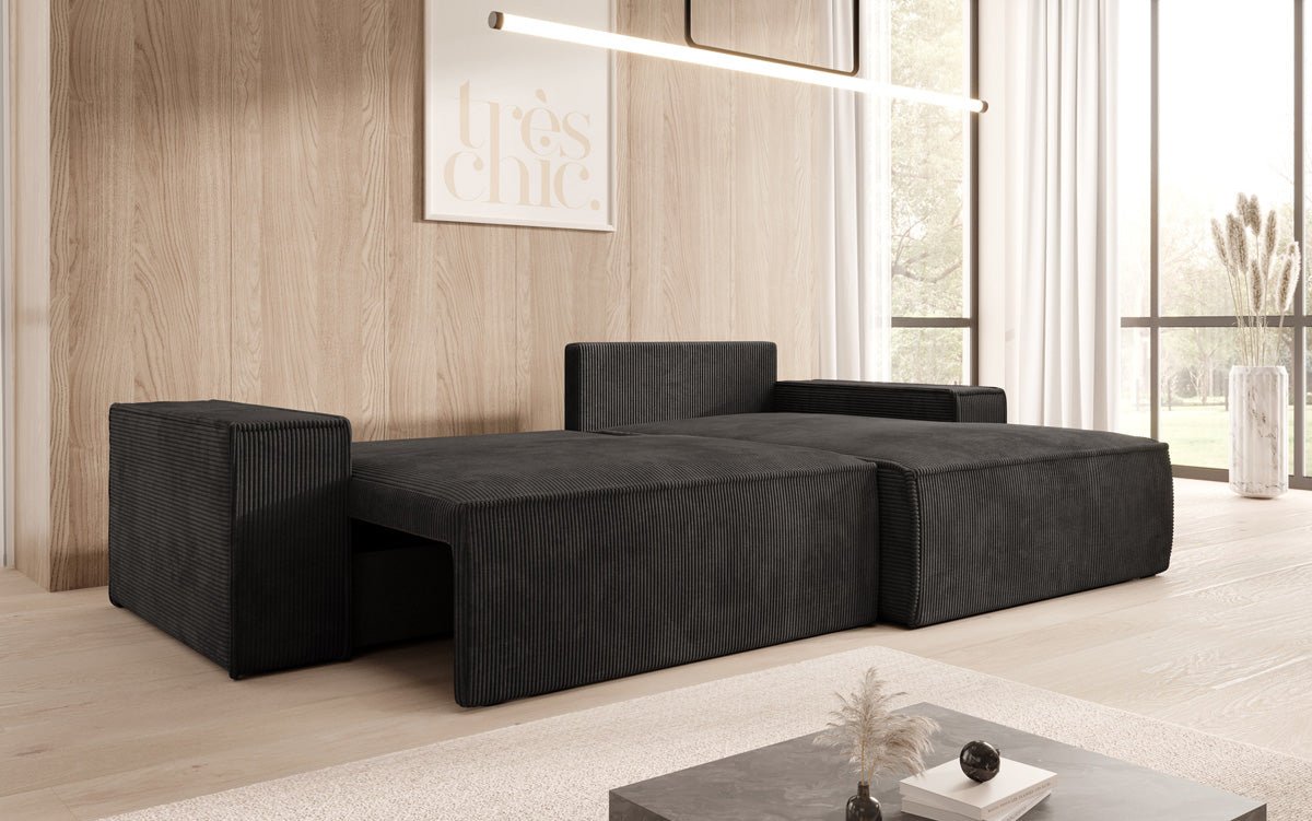 Designer Sofa Corino aus Cord mat Schloof- a Klapfunktioun