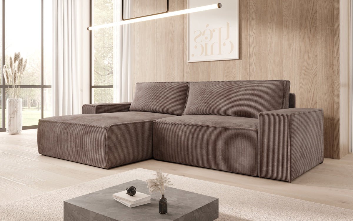Designer Sofa Corino aus Cord mat Schloof- a Klapfunktioun