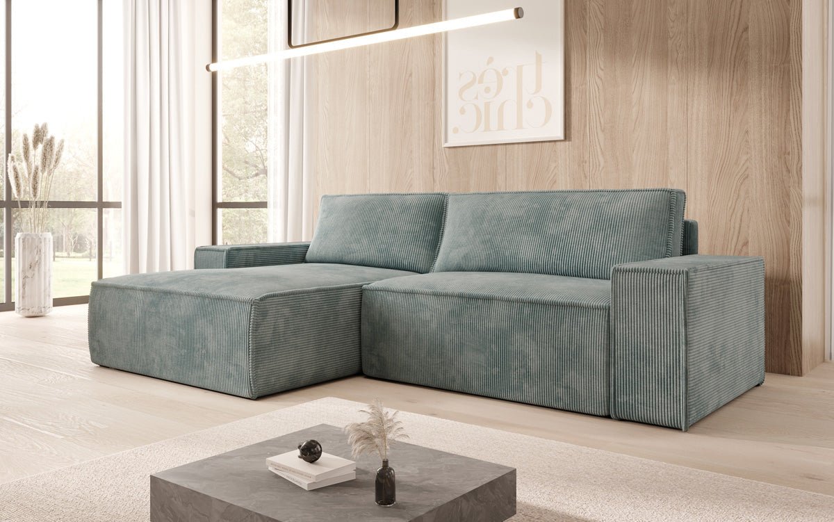 Designer Sofa Corino aus Cord mat Schloof- a Klapfunktioun