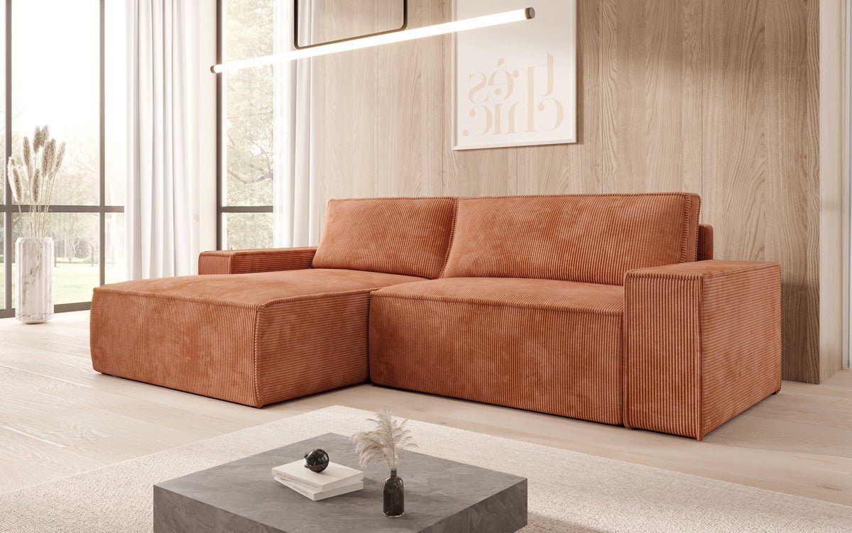Designer Sofa Corino aus Cord mat Schloof- a Klapfunktioun