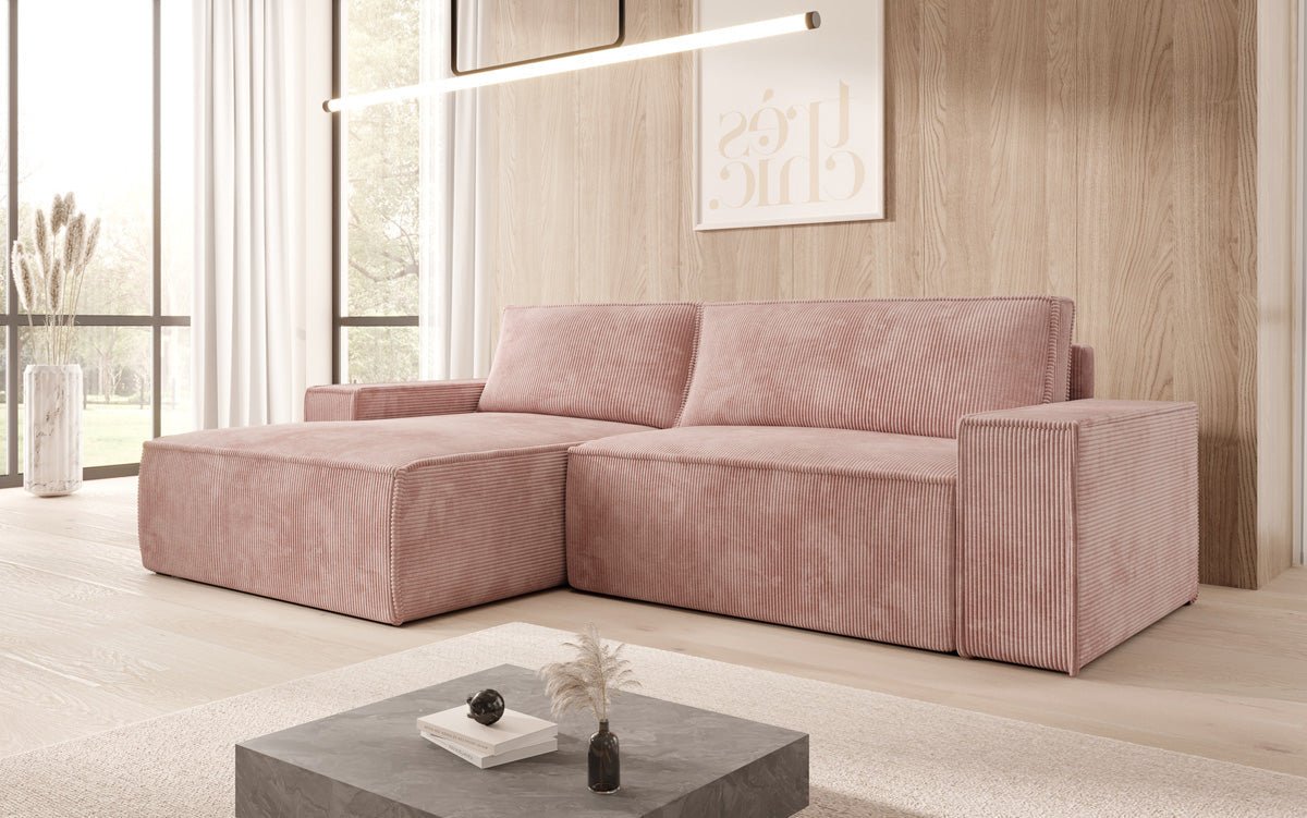 Designer Sofa Corino aus Cord mat Schloof- a Klapfunktioun