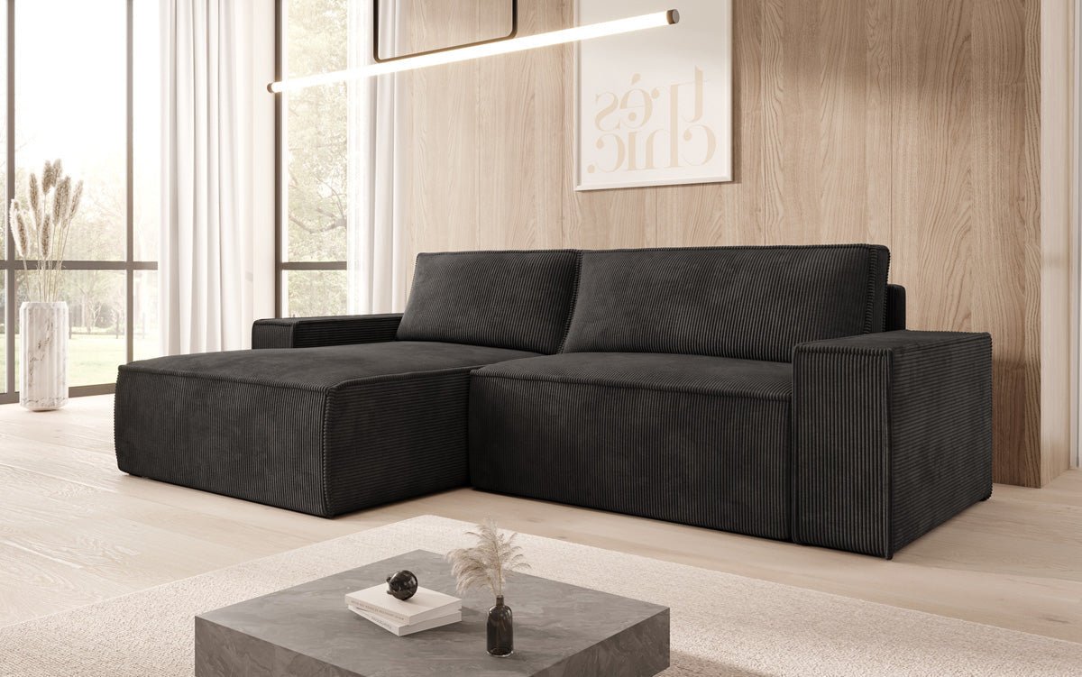 Designer Sofa Corino aus Cord mat Schloof- a Klapfunktioun