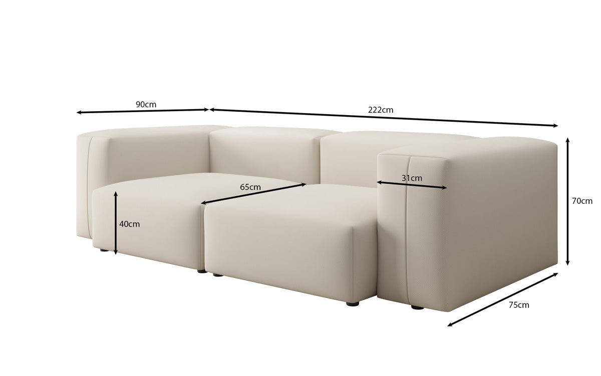 Designer 2-Seater Sofa Snug in Fabric